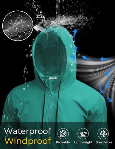 Image of COOFANDY Mens Packable Rain Jacket Lightweight Waterproof Raincoat with Hood Outdoor Rain Gear Travel Hiking Cycling