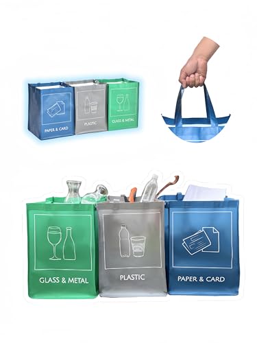 YOUNG DA Mülltrennungsset 3-teilig | wiederverwendbare Müllbeutel für Recycling | Abfalltrenner für Haushalt Küche Garten | wasserdicht & stabil | inkl. Tragegriffen