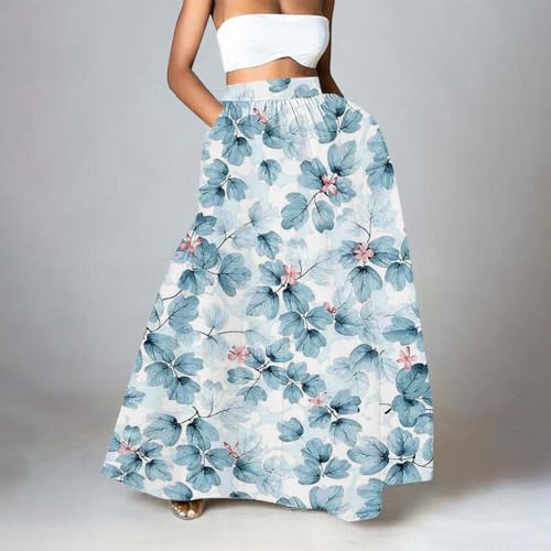 Skirts for Women Casual Boho Flowy Floral Print Maxi Skirt High Waist A-Line Beach Skirt with Pocket Fashion Vacation Outifts4