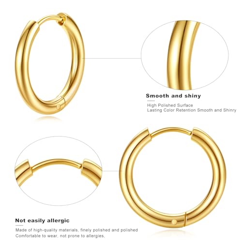 Gold Hoop Earrings Set for Women, 14K Golden Plated Hypoallergenic Thin Small Gold Earrings Set Cartilage Helix Huggie Hoop Pack for Women Men Different Size4