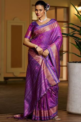 Image of SGF11 Women's Kanjivaram Patola Silk Saree Silk Saree Pure Golden Zari With Blouse Piece
