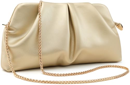 Image of Women Clutch Bag Dressy Formal Handbag Pleated PU Clutch Purse Detachable Chain