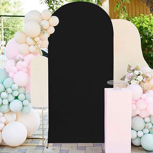 FUHSY Wedding Arch Cover Black Spandex Fit Arch Backdrop Cover 4ft Arch Cover Stretchy Backdrop Fabric Happy Birthday Round Top Chiara Backdrop Stand Cover Halloween Backdrop Covers for Arch Stand