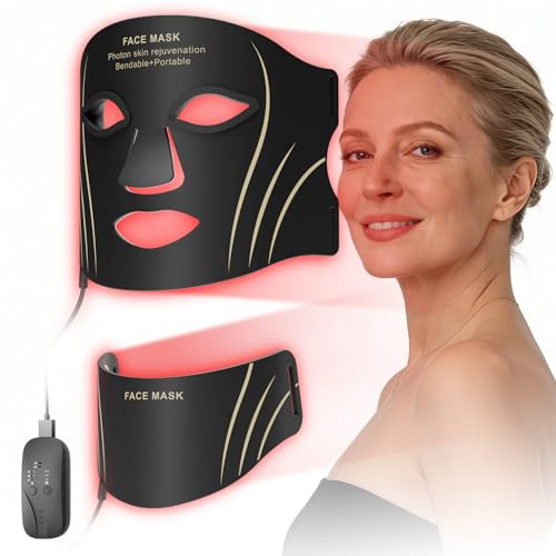 DPFACE Red Light Mask for Face & Neck Anti-Aging Skin Firming for Women 40+, 7 Color Modes, 5 Levels Intensity, Portable & Rechargeable for at-Home Travel Working Relaxing