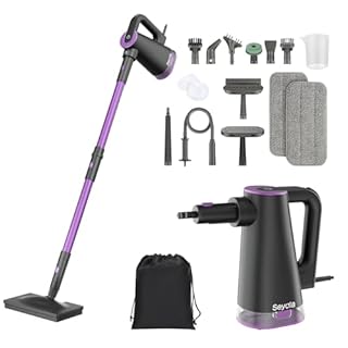 Seyola Steam Mop Cleaner for Hardwood Floor Cleaning, Hands-free Steamer Cleaner Handheld with 9-in-1 Multi-purpose Attachments for Bathroom, Windows, Sofas, Clothes, Tiles Grout (Purple-Grey)