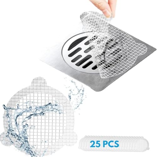 25 Packs - Disposable Shower Drain Hair Catcher 3.54 Inches Round Drain Hair Catcher Stickers for Bath & Kitchen - Hair Catcher Shower Drain Cover for Human & Pet Hair - Mesh for Bathtub & Laundry