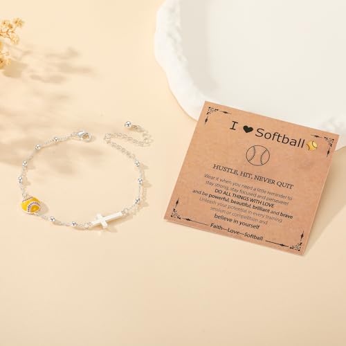 Image of Softball /Volleyball /Soccer /Basketball Football Bracelet for Girls Women, 14K Gold Plated Cross Link Chain Sport Accessories Christian Jewelry Gifts for Teens Team Coach Players