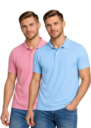 Image of INKKR Men's Combo Polo Neck Cotton Blend Solid T-Shirt (Pack of 2)