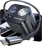 4 in 1 Retractable Car Charger, [60% Smaller] 145W USB C Cigarette Lighter Adapter, Socket Splitter with Retractable Cable&USB-C/A Port, 12V/24V Fast Charging Car Phone Charger for iPhone 17 Pro Max