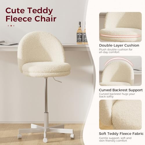 Image of GTPLAYER Velvet Tall Office Chair with Wheels Vanity Chairs with Back, Versatile Height Use: Office to Bar Stools Small Ergonomic Comfy Armlees Computer Desk Chair with Bow Lumbar Pillow for Gift