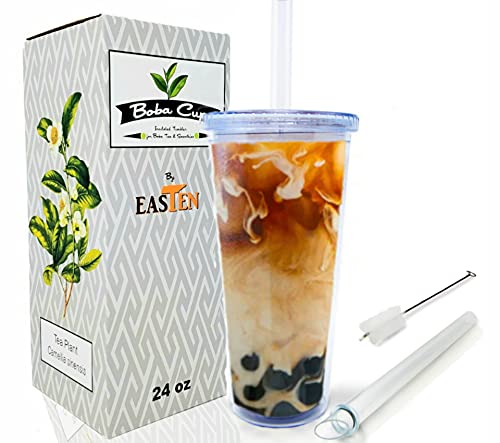 Easten Reusable Boba Cup Bubble Tea Cup 24 oz Smoothie Cup Smoothie Cups with Lids Boba Tea Cup Boba Cups and Lids and Straw Boba Tumbler Bubble Tea Gift Set Milk Tea Cup Bubble Tea Cups Reusable