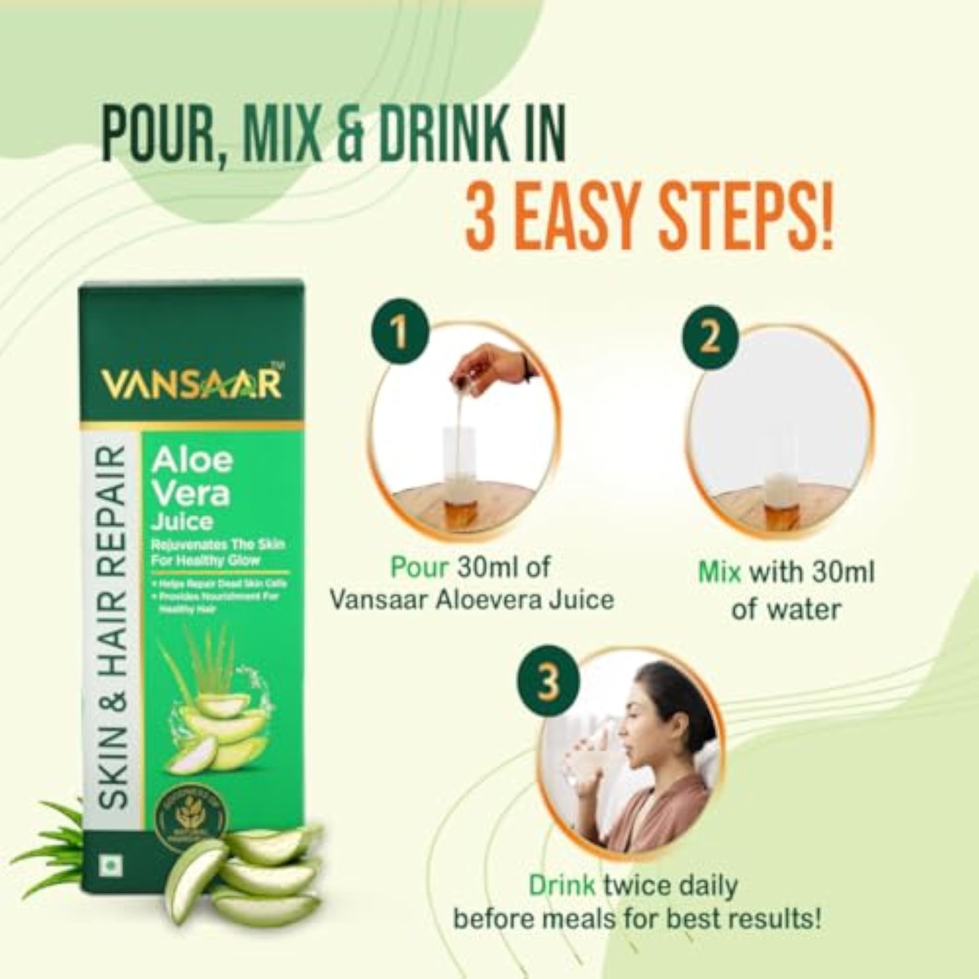 Vansaar Aloe Vera Juice for Glowing Skin & Healthy Hair