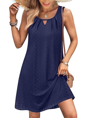 Image of RUMIA Swimsuit Coverup for Women Summer Sleeveless Beach Dress | Crew Neck, Pockets, Eyelet, Boho, Above knee Length, A-Line. Everyday wear, Sundresses, Cruise Wear, Vacation essential
