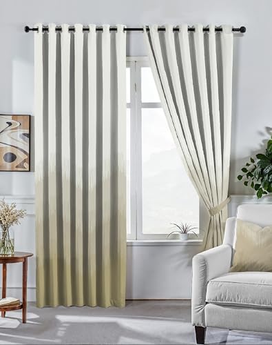 Image of Casableu Kivo Digital Print 85% Blackout Curtains for Long Door /Window, Thermal Insulated, Tie Back, Wider Width 50 in, Eyelet Curtains for Living Room /Bedroom(L Mahendi 9 ft Set - 2)