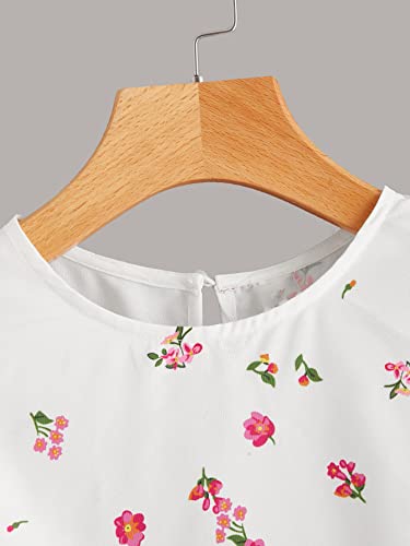 Image of Floerns Girls Floral Print Ruffle Trim Cap Sleeve Round Neck Boho Blouse Top