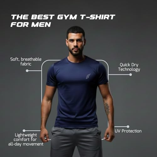 Image of Round Neck Moisture Absorbing Performance Half Sleeve Slim Fit T-Shirt for Men | Quick Dry Technology | Light Weight & Breathable Fabric | Ideal for Indoor & Outdoor Physical Activity