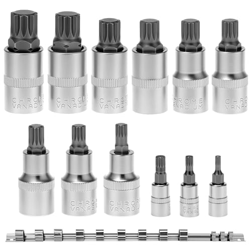 QWORK® 12 Piezas llaves de vaso internas, juego de llaves dentado múltiple M4/M5/M6/M8/M9/M10/M11/M12/M13/M14/M16/M18