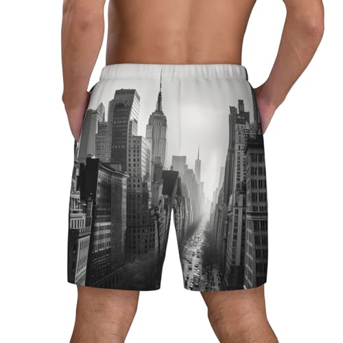 Men's Swim Trunks Quick Dry Board Shorts Black and White New York Beach Shorts with Pocket Bathing Suits for Men3