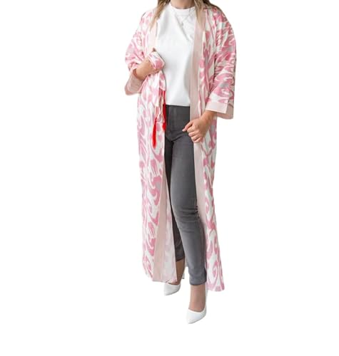 Generic Uzbek Handmade Pink Robe with Long Sleeves, Open Front,