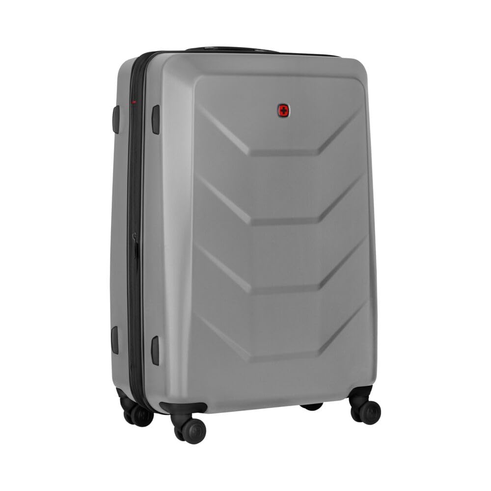 WENGER Prymo Large Hartschalenkoffer mit 4 Rollen, Trolley, Groß, 93 (107) l, Sicherheitsschloss, Damen/Herren, Reisen Urlaub, Silber, 654117