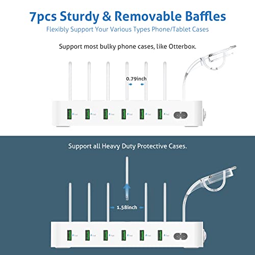 Soopii Premium 6-Port Usb Charging Station Organizer For Multiple Devices, 6 Short Charging Cables And One Upgraded I-Watch Charger Holder Included, For Phones, Tablets, And Other Electronics, White #TOP5