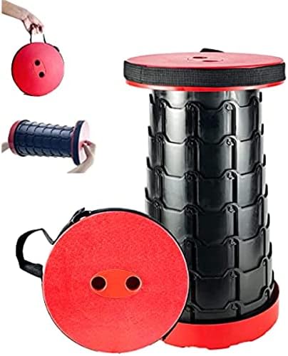 LOONYX Portable Telescopic Stool Folding，Stool Camping Stools Sturdy Seat with Load Capacity 400lbs,Camping, Hiking, Garden, Travel, Adjustable and Lightweight Folding Stool (Red & Black)