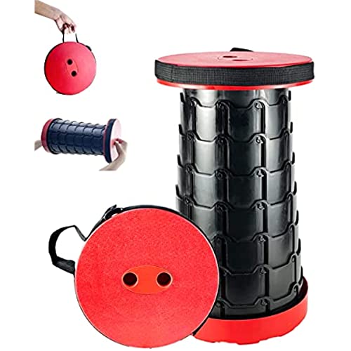 Loonyx Portable Telescopic Stool Folding，Stool Camping Stools Sturdy Seat With Load Capacity 400Lbs,Camping, Hiking, Garden, Travel, Adjustable And Lightweight Folding Stool (Red & Black) #TOP1