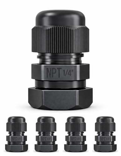 MGI SpeedWare 1/4" NPT Strain Relief Nylon Cord Grip Cable Glands, Black Plastic Grommet 5-Pack