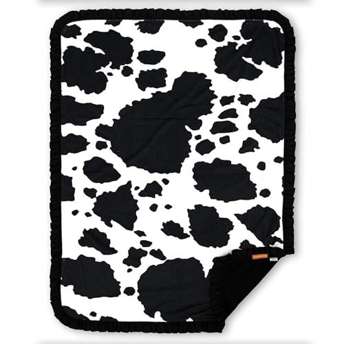 Image of Dear Baby Gear - Reversible Baby Blankets - Soft Nursery Blanket for Newborn - Toddler Blankey - Throw Blanket for Boys & Girls - Infant Blankets - 43x33 (Holstein Cow w /Black Ruffles)