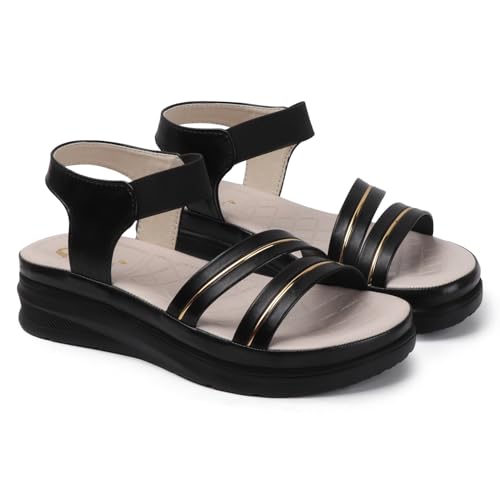 Image of Ladies Hub Stylish Women's Wedge Sandals Platform Heels with Extra Soft Cushioned Footbed, Ankle Strap & Open Toe Style