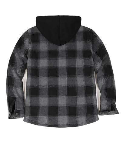 Image of ZENTHACE Mens Sherpa Lined Flannel Shirt Jacket with Hood,Full Zip | All Sherpa Lining,Adjustable Drawstring,4 Utility Pockets,Transitional Weather Layering Coat,Outdoor Walk,Casual Dailywear