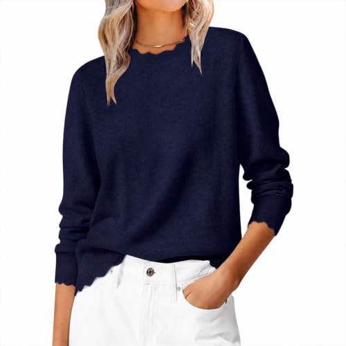 moolBeko Womens Sweaters Dressy Casual Long Sleeve Pullover Scallop Sweater