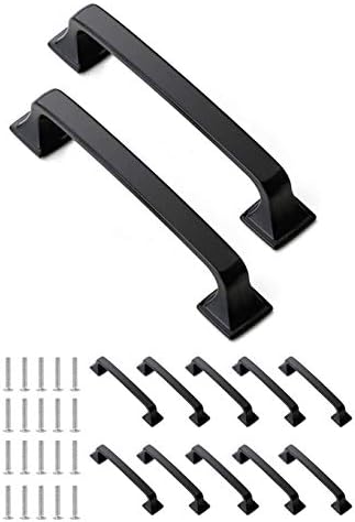 Vongfome Cabinet Pulls Handles Black Matte Kitchen Drawer Pulls 5" Hole Center 10 Pcs (Square)