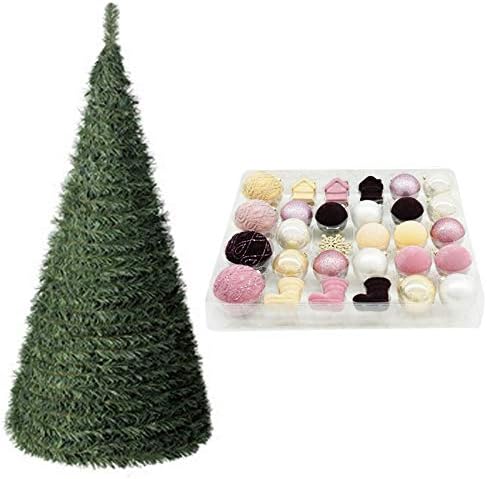 クリスマスツリー 引出物 アコーディオンツリー150cm オーナメントセット ピンク ゴールド イルミネーション 電飾 照明 屋内 コンパクト 飾り 折りたたみ式 ツリー 省スペース クリスマス 収納 Ledライト