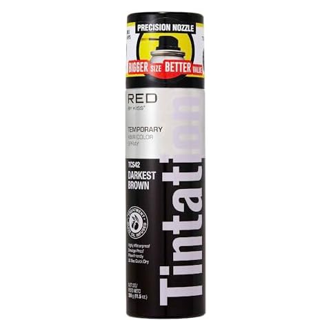 RED by Kiss Tintation Temporary Hair Color Spray, Extra Large Size, Instant Gray Root Cover Up, Water-Resistant, Smudge-Proof, Hairline & Barber Touch-Up, Quick Dry (Darkest Brown, 11.5 OZ) Cover