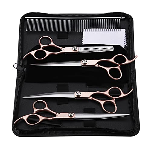 7.0 Dog Grooming Scissors Set, Professional Dog Grooming Kit, Straight Thinning Curved Scissors 4 Pcs Set with Comb, Pet Grooming Shears for Cats, Dogs and Other Animals