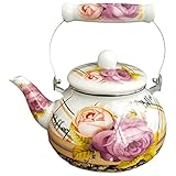 ✨✨La surface de la bouilloire est lisse, la bouilloire est très douce et ne fait pas mal aux mains. Bouilloire à thé en émail avec infuseur à thé, bouilloire florale vintage pour cuisinière, émail coloré sur théière en acier avec poignée pour l'eau chaude