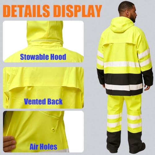 Image of Rizzon Rain Suits for Men Women Waterproof Heavy Duty Rain Gear Hi-Vis Rain Jacket & Pants for Fishing, Camping
