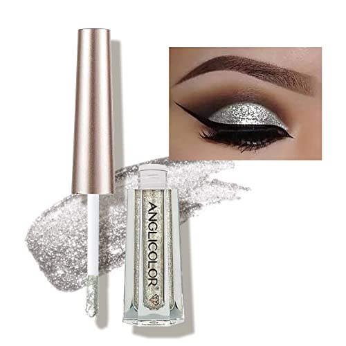 Anglicolor Diamant-Glitter Flüssiger Lidschatten Starry Pailletten Meerjungfrauen-Lidschatten Langanhaltender und pigmentierter, funkelnder und schimmernder Lidschatten (#7 Silver) Cover