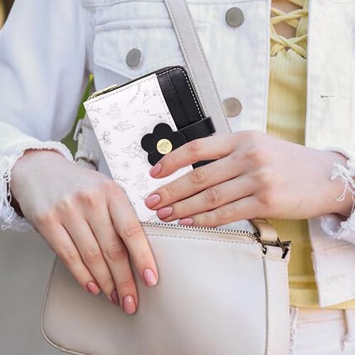 Image of Farcauo Cute Floral Womens Wallet Small Wallets for Women Thin Black Women's Wallet Kawaii Flower Card Wallets for Women Ladies
