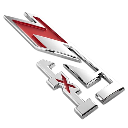 Image of Z71 4x4 Badge Emblems 2-Piece in Chrome with Red for 2007-2020 Silverado, Sierra, and Canyon - Suitable for Hood - Fits 1500, 2500HD, and 3500HD Models (Chrome)
