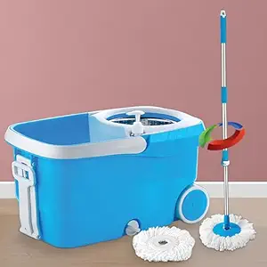 Plantex Premium ABS Plastic Mop with Bucket for Floor Cleaning Including 2 Microfiber Refills and Soap Dispenser Mopping System with Wheels (Multicolor)