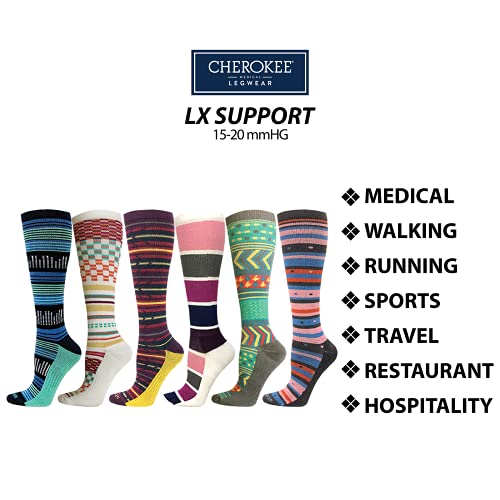 Image of Cherokee Unisex Knee High Compression Socks 15-20 mmHg, Arch Support, Moisture-Wicking, 1 Pair LXSUPPORT, Medium /Small, Onyx