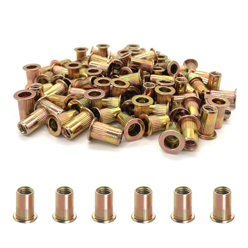20PCS-Rivet Nuts,1/2"-13 Steel UNC Rivet Nut Assortment Kit, Flat Head Threaded Insert Nutserts Assort (NUT-1/2-13(20PCS)