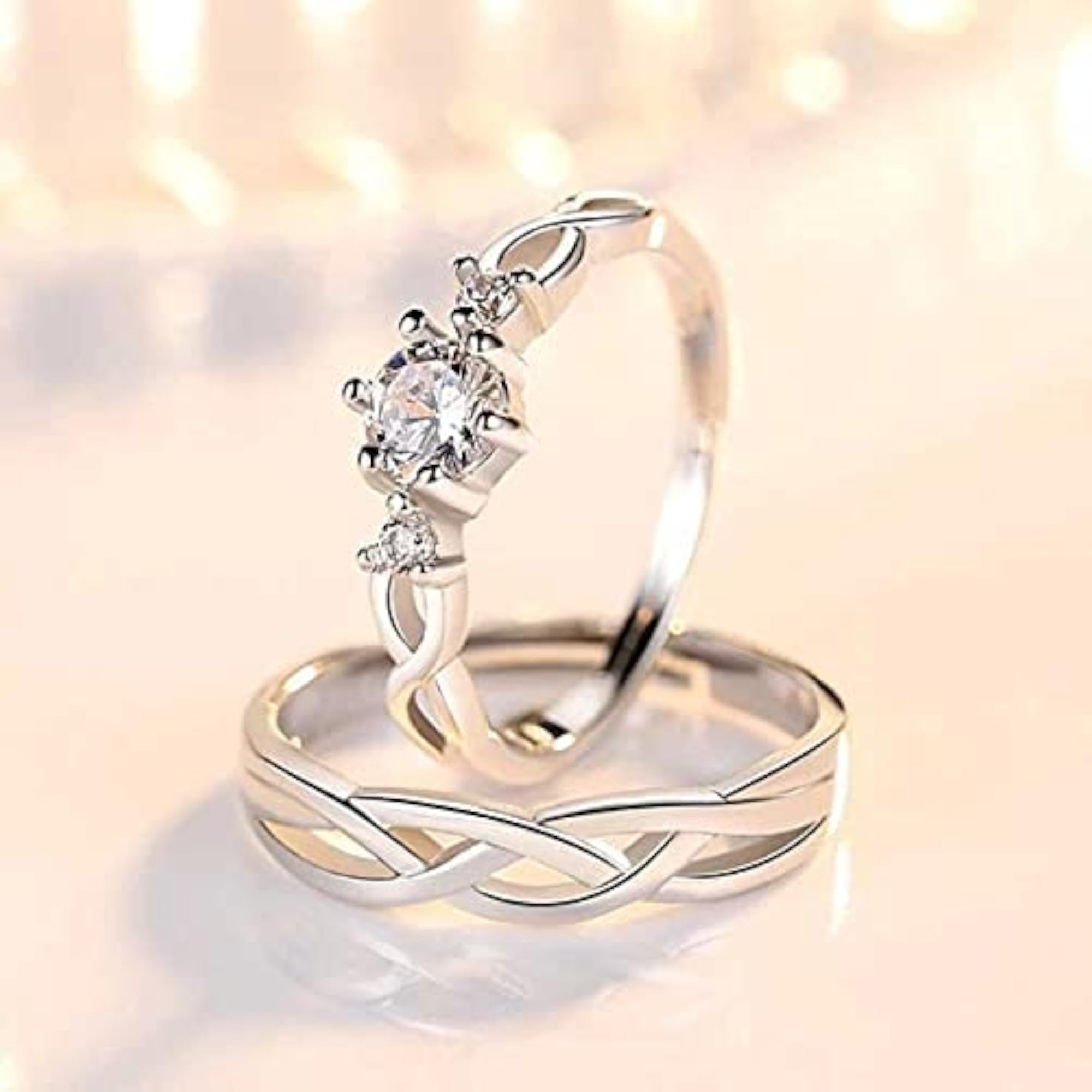 Adjustable American Diamond Couple Rings Set