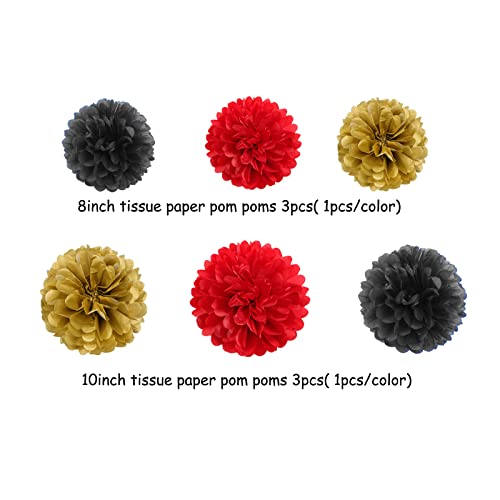 Image of Red Black-Gold Party-Decoration Graduation Banner - 8pcs Kits Cap Garland Streamers, Paper Tissue Pom Poms Flowers, 2025 Craduate Banner Congratulations Grad Decor Lasting Surprise