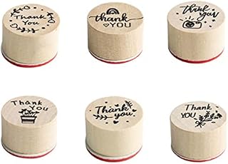 Cabilock 6Pcs Retro Thank You Wooden Stamps Scrapbook Sealing Stamper Seal Pasta Stamp Diary Inks Pad for DIY Craft Letters Card Scrapbooking Supplies
