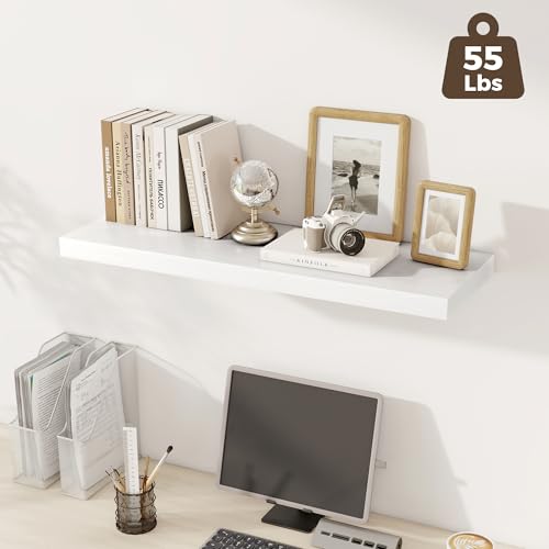 Image of Fun Memories Deep Floating Shelves, 36 inch W x 12 inch D Wood Floating Shelves for Wall, 3 Pack Extra Deeper & Thicker Wall Mounted Storage Shelf for Living Room Laundry Room Kitchen Home Office, White