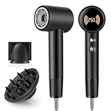 Hair Dryer,Travel Hair Dryer with Diffuser,110000 RPM High Speed Ionic Blow Dryer,Temperature Display,Low Noise&Lightweight Blow Dryer,Fast-Drying,No Heat Damage,Suitable for All Hairstyles(Black)