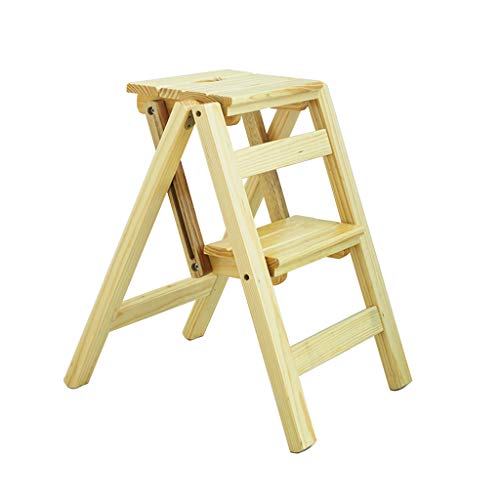 LIYFF-Marchepieds escamotables Bois Massif 2 étape Tabouret Chaise Échelle Multifonctionnel en Bois Tabouret Escabeau Support de Banc de Fleur/étagère à Chaussures/rayonnage de Stockage, Max.150kg Cover